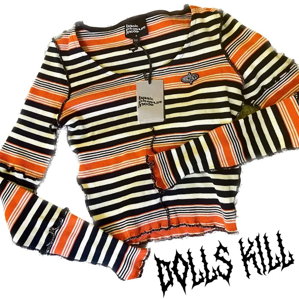NWT New Striped Dolls Kill Stretch Thermal Lettuce Grunge Scoop neck Long Sleeve - Picture 2 of 8